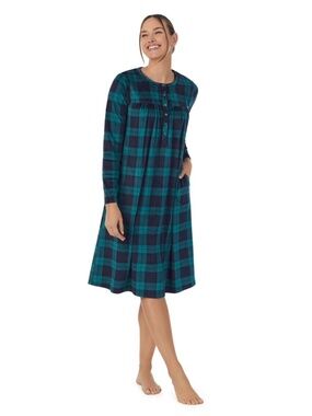 Aria Knit Velour Long Sleeve Ballet Nightgown Women's L Plaid SOFT Lounge Wear